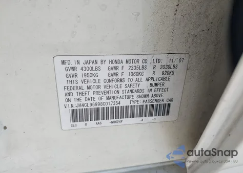 2008 Acura Tsx from USA, damaged, VIN JH4CL96998C017354